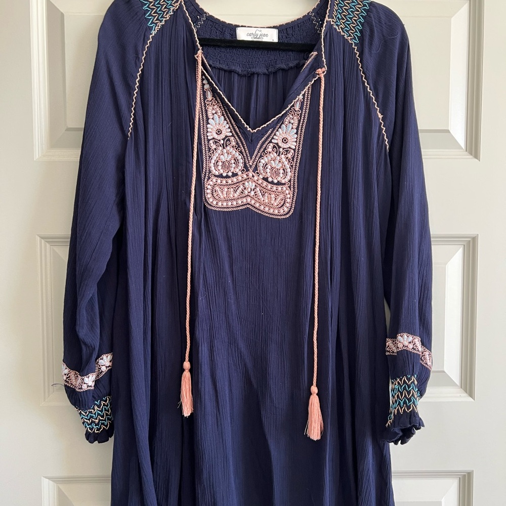 Carly Jean Los Angeles Navy and Pink Boho Dress